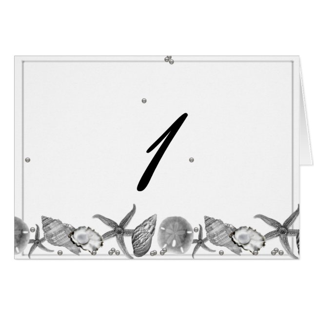 Glamourous Beach in Silver Table Number tent card (Front Horizontal)