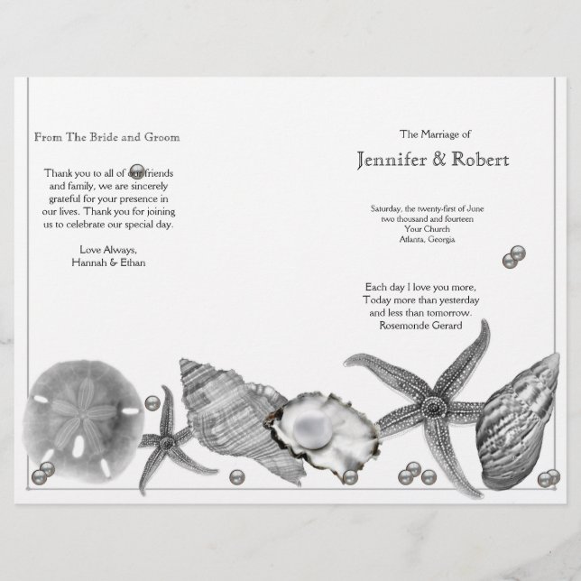 Glamourous Beach in Silver Wedding Program (Front)