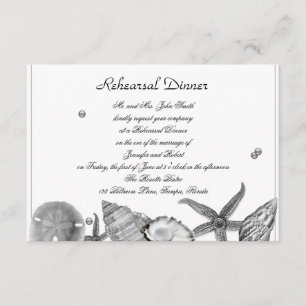 Glamourous Beach in Silver Wedding Rehearsal Invitation