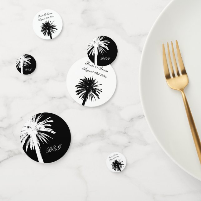 Glamourous beach wedding palm tree monogram table confetti (Group)