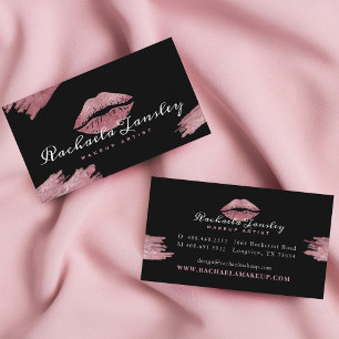 Glamourous Beauty Black & Pink Lip Makeup Artist Business Card
