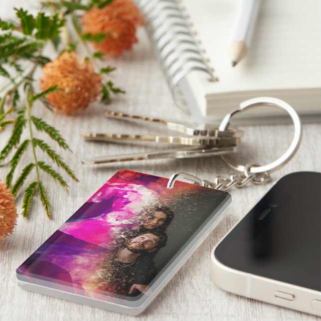 Glamourous Best Lovers Ever Floral Overlay Photo Keychain (Front Right)