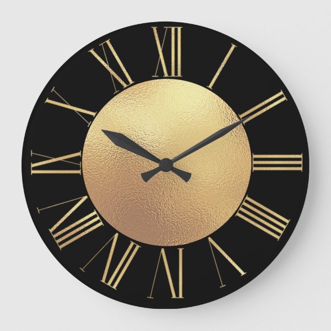 Glamourous Black and Gold Large Clock (Front)