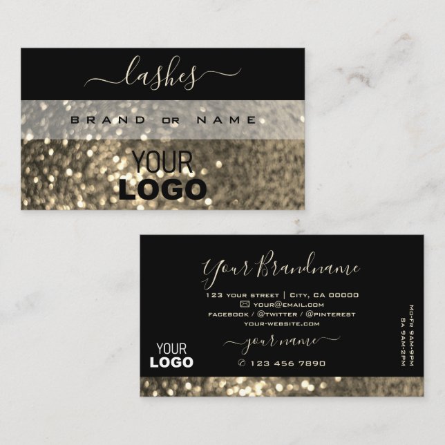 Glamourous Black and Gold Sparkle Glitter with Log Business Card (Front/Back)
