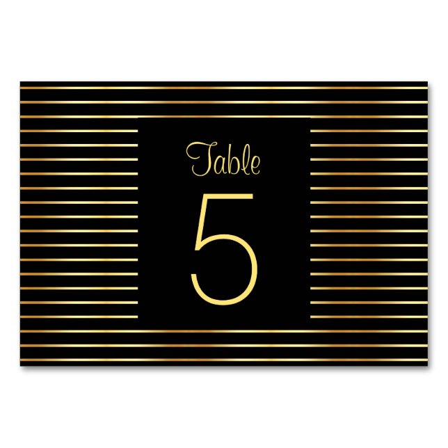 Glamourous Black And Gold Template Modern Elegant Table Number (Front)