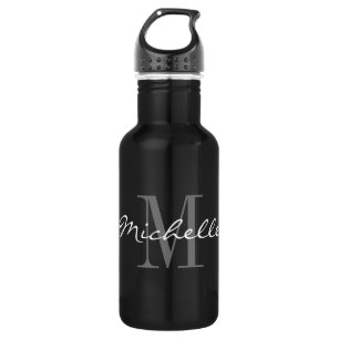 Glamourous black and white custom name monogram 532 ml water bottle