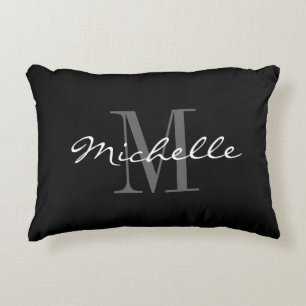 Glamourous black and white monogram accent pillow