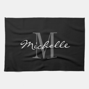 Glamourous black and white monogram kitchen towel