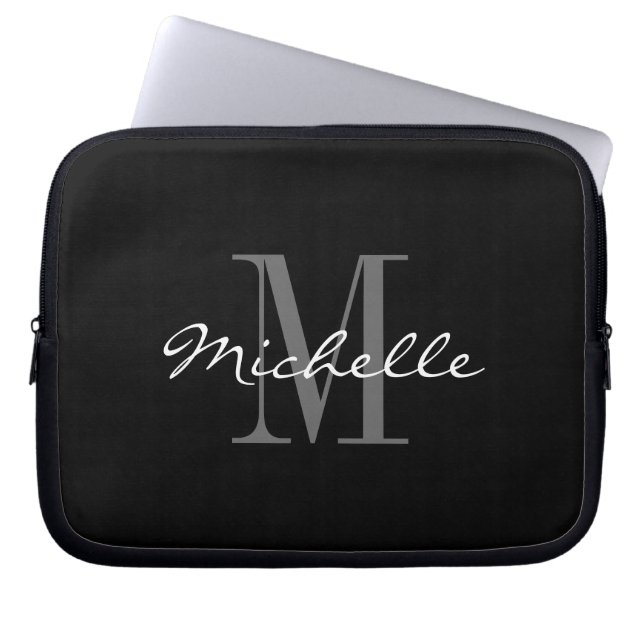 Glamourous black and white monogram laptop sleeves (Front)