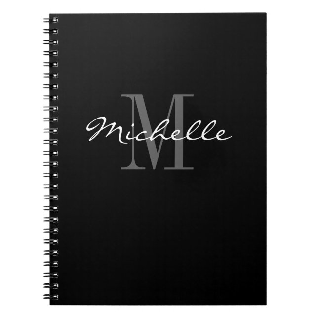 Glamourous black and white monogram spiral noteboo notebook (Front)