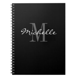 Glamourous black and white monogram spiral notebook