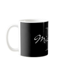 Glamourous black and white name monogram coffee mu