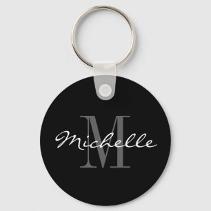 Glamourous black and white name monogram keychain