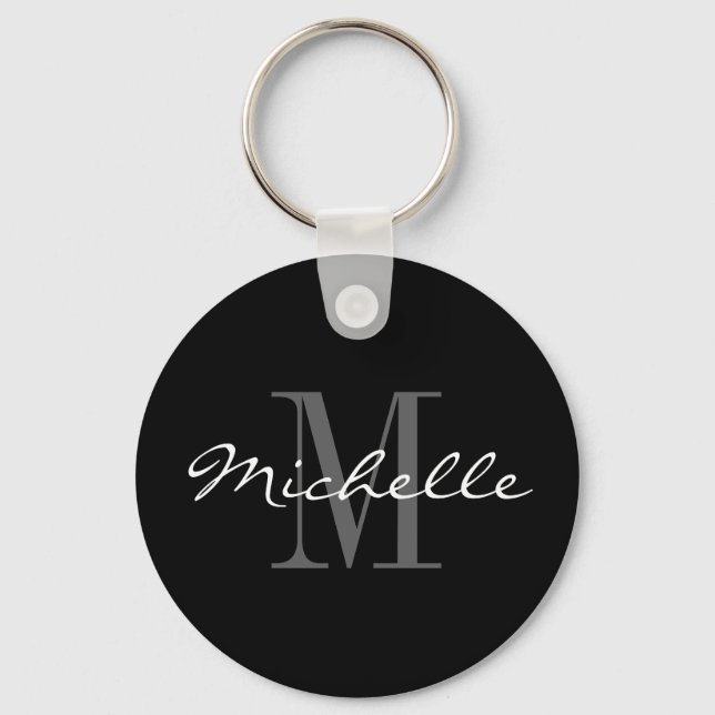 Glamourous black and white name monogram keychain (Front)