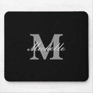 Glamourous black and white name monogram mouse pad