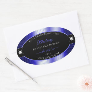Glamourous Black Blue Shiny Brilliant Product Labe Oval Sticker