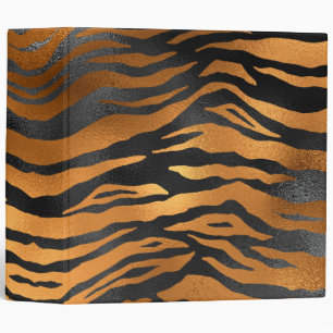 Glamourous Black Brown Tiger Stripes Animal Print Binder