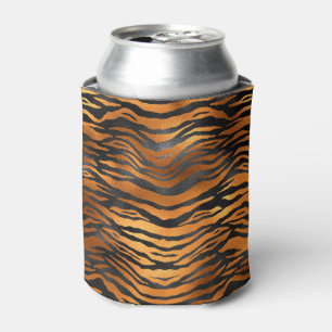 Glamourous Black Brown Tiger Stripes Animal Print Can Cooler