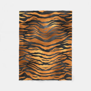 Glamourous Black Brown Tiger Stripes Animal Print Fleece Blanket
