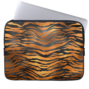 Glamourous Black Brown Tiger Stripes Animal Print Laptop Sleeve