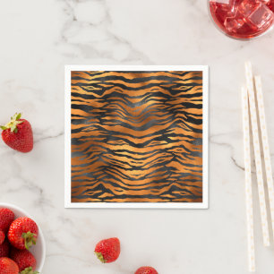 Glamourous Black Brown Tiger Stripes Animal Print Napkin