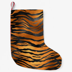 Glamourous Black Brown Tiger Stripes Animal Print Small Christmas Stocking
