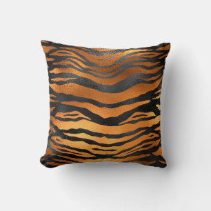Glamourous Black Brown Tiger Stripes Animal Print Throw Pillow