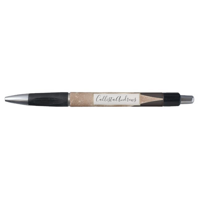 Glamourous Black Gold Glitter Curved Triangle Geo Pen (Front)