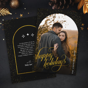 Glamourous Black & Gold Glitter  Holiday Arch Phot Card