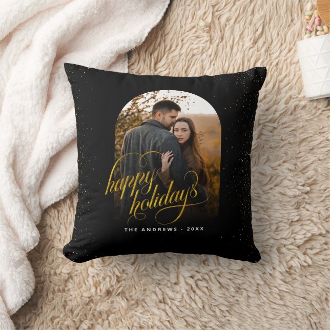 Glamourous Black & Gold Glitter  Holiday Arch Phot Throw Pillow (Blanket)