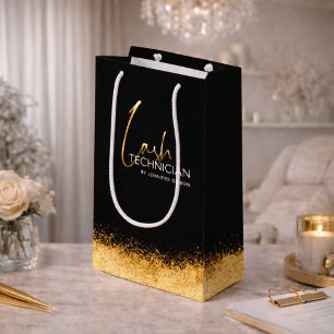 Glamourous Black & Gold Lash Tech Small Gift Bag