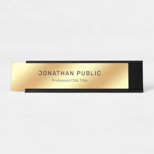 Glamourous Black&Gold Modern Elegant Luxury Top Desk Name Plate (Front)