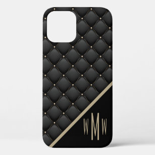 Glamourous Black Gold Quilted Pattern Monogram iPhone 12 Case