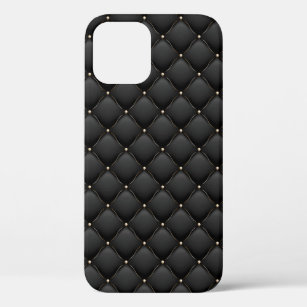 Glamourous Black Gold Studded Quilted Pattern iPhone 12 Case