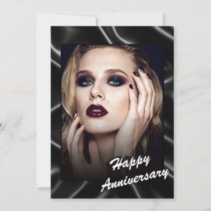 Glamourous Black Leather Anniversary Flat Card