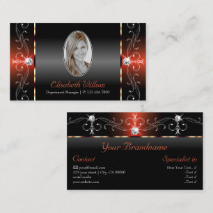 Glamourous Black Orange Squiggled Jewels with Phot Business Card