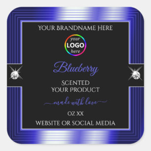 Glamourous Black Shiny Blue with Logo Product Labe Square Sticker