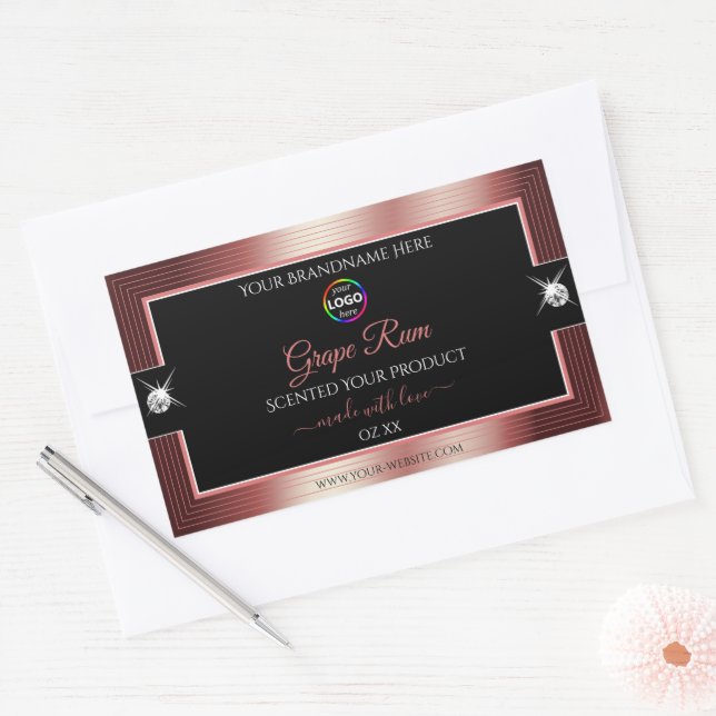Glamourous Black Shiny Wine Red Logo Product Label (Envelope)