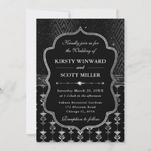 Glamourous Black Silver Art Deco Wedding Invitation