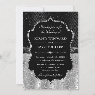 Glamourous Black Silver Leopard Spots Wedding Invitation