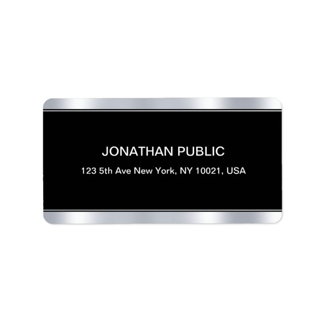Glamourous Black Silver Template Elegant Modern Label (Front)