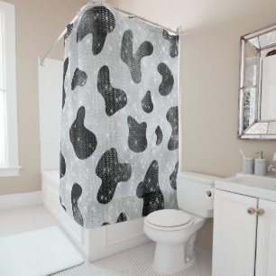 Glamourous Black Sparkly Glitter Sequins Cow Print