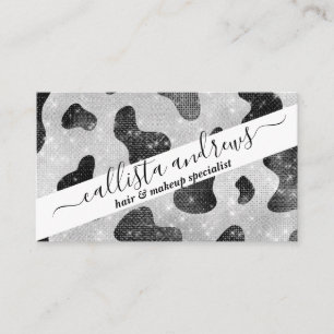 Glamourous Black Sparkly Glitter Sequins Cow Print Business Card