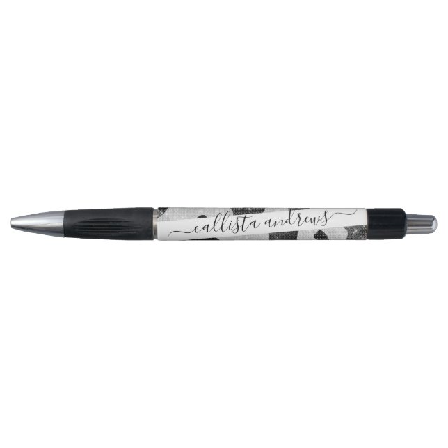 Glamourous Black Sparkly Glitter Sequins Cow Print Pen (Front)