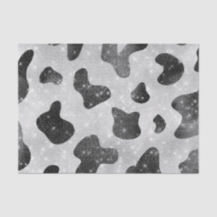 Glamourous Black Sparkly Glitter Sequins Cow Print Tissue Paper