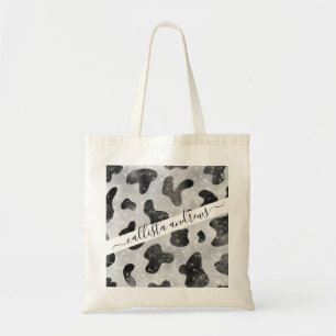 Glamourous Black Sparkly Glitter Sequins Cow Print Tote Bag