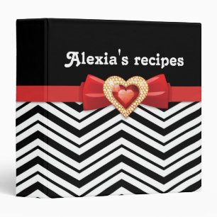 Glamourous black white chevron with red bow & jewe binder