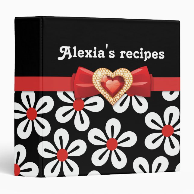 Glamourous black white floral with red bow & jewel binder (Front/Spine)