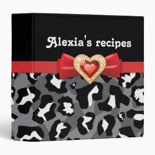 Glamourous black white leopard print, bow & jewel binder