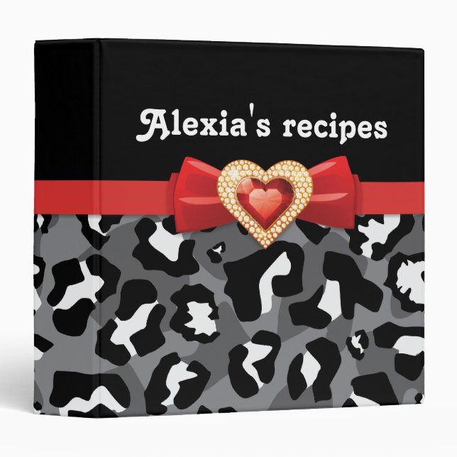 Glamourous black white leopard print, bow & jewel binder (Front/Spine)